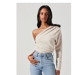 ASTR the Label One Shoulder Sweater Rhinestone Embellished Pullover Size Medium‎